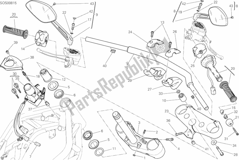 All parts for the Handlebar of the Ducati Diavel Xdiavel S USA 1260 2017
